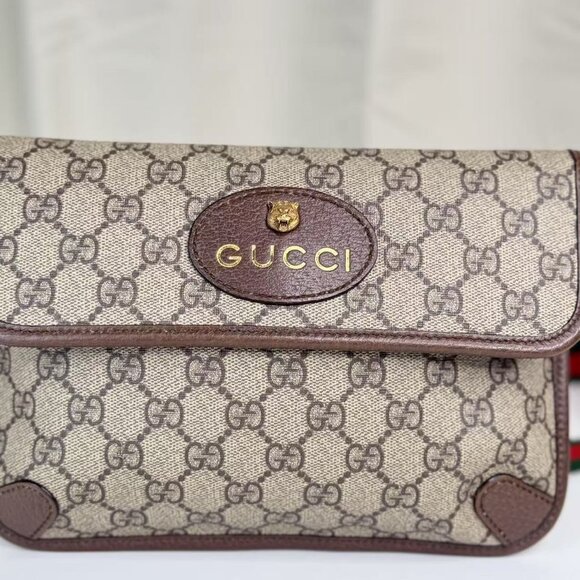 Gucci GG Logo Supreme Neonoe Vintage Bum Bag with Iconic Red & Green Straps - Picture 4 of 11